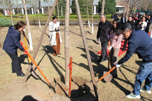 公司园区“同心林”共同栽下同心树苗